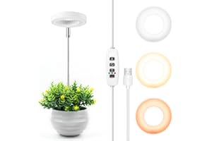 DAMAHOU Grow Light for Indoor Plants,48 LED 3000-6500K Full Spectrum Plant Light Halo,Height Adjustable Ring Growing Lamp with Auto On/Off Timer 3/9/12H,10 Dimmable Brightness,Ideal for Small Plants