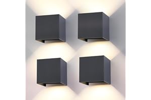 FUPE 4 Pack LED 15W Applique Murale Exterieur Interieur Lumière Réglable 3 Couleurs IP65 Étanche Lampe murale extérieures Moderne Applique carrée aluminium Réglage de l'angle d'éclairage 11CM Anthracite