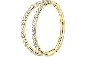 OUFER Body Piercing Helix Earrings Hoop Double Line Clear CZ Paved Septum Ring Cartilage Earrings 16G 316L Stainless Steel Daith Earring Helix Piercing Jewellery