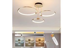 WAYLUOUNG 3 Okrągłe Pierścienie Złota Lampa Sufitowa Led, Ø56cm Żyrandol O Średnicy, 60W Bezstopniowo Przyciemniana, Kreatywna Metalowa Galwanizowana Lampa Wisząca, Nowoczesna Lampa Do Sypialni, Salonu Biura