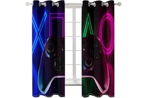 Xisnuient 2 Panneaux Rideaux Gamepad Graffiti, Rideaux pour Chambre Enfant Gamer, Rideaux Occultants avec Trous, Rideaux Manette de Jeu Néon pour Salon Salle de Jeu (Mulit 2,2Pc-83 * 229 cm)