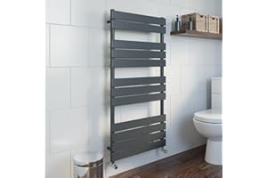 DuraTherm® 1200 x 600mm Flat Panel Heated Towel Rail Radiator Modern Central Heating Bathroom Warmer Wall Mounted Ladder Rad, Anthracite