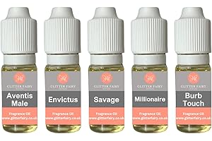 GLITTER FAIRY SCENTS Aftershave Fragrance Oils, 5 x 10ml Bottles - Perfect for Wax Melts, Home Diffuser, Oil Burner, Soap Making, Candle Making, Bath Bombs, Pot Pourri Refresher Oil, Perfume Scents, UK Manufactured