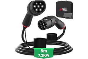 MCEVKELN EV Cable de Carga Tipo 2 a Tipo 2 5M 16/32A Cable de Carga Rápida para Vehículos Eléctricos Cable de Carga de Coche con Bolsa de Cable Gratis (7.2kw 32A