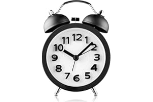PILIFE Wecker Analog, Laut für Tiefschläfer, Wecker Ohne Ticken, Wecker Kinder Jungen, Reisewecker Klein, Wecker Batteriebetrieben, Retro Wecker mit Licht (schwarz)