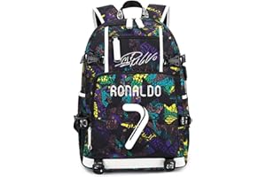 Lorh's store Joueur de Football étoile Cristiano Ronaldo Sac à Dos Multifonction Lumineux CR7 Voyage étudiant Sac à Dos Fans de Football Bookbag pour Hommes Femmes
