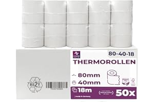 LYNNE PAYMENT SOLUTIONS Rotoli termici 80 mm x 40 mm x 12 mm – Rotoli per registratori di cassa con stampante – Carta termica – senza BPA (50 rotoli)