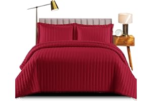 Shop Direct 24 Quilted Bedspread Single Bed Throws for Bedroom Decor - Quilted Embossed Pattern Reversible Quilt Bedspreads Coverlets with Matching Pillow Cases 185x240 cm Red