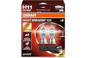 OSRAM NIGHT BREAKER 220, H11, 220% di luminosità in più, lampada faro alogena, 64211NB220-2HB, scatola pieghevole (2 lampade)