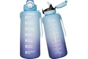 Seekua Sport Tritan Gourde 2l avec Paille & Marqueur de Temps, grosse Motivation Bouteille d'eau sans bpa reutilisable pour Gym, Fitness, 2 Couvercles, 2 litres