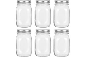 Yishik 6 Pack 16oz Mason Jars with Airtight Screw Lids, 500ml Storage Glass Jars Canning Jar for Fruits,Jams,Drink Favors,Spice,Baby Foods,DIY Candles