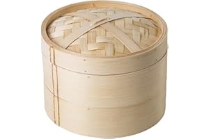 SOULNIOI Bamboo Steamer 15CM, Two-Tier Food Steamer Basket/Dim Sum Steamer, Includes Bamboo Lid and 2 x Bamboo Baskets, Great for Asian Cooking, Buns, Dumplings, Vegetables, Fish