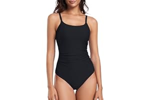 Deriwone One Piece Swimsuit Ruched Tummy Control Swimming Costume Padded Swimwear Adjustable Bathing Suits