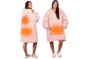 OHS Electric Heated Oversized Hoodie Blanket Warm for Men Women Sherpa Lined Fleece Throw Giant Jumper Wearable Sweatshirt, Blush Pink