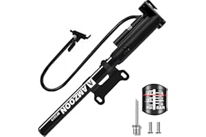 AMZOON Bike Pump Mini Bicycle Pump With Flexible Hose Save Energy & Easy Pumping, Fits Presta & Schrader Valve, Attachment Ball Needle/Frame Mount