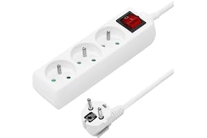PremiumCord Listwa Zasilająca 5m z Wyłącznikiem Sieciowym, 3-Stykowa 230V | Przedłużacz 230V, Gniazd Francuskich Obróconych o 45°, Wysokiej Jakości Gniazdka z Zabezpieczeniem Przed Dziećmi, Biały