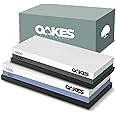 Oakes Premium Whetstone Sharpening Stone Set – Dual-Sided – Coarse/Medium/Med Fine/Fine – 400/1000 and 3000/8000 grit - with Non-Slip Silicone Bases for Kitchen Knives, Tools and More