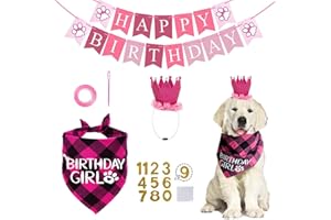BASUIT Pet Birthday Hat Scarfs Flag Set Cute Dog Birthday Party Triangle Hats Scarfs Happy Birthday Banner for for Small Medium Large Cats and Dogs Decoration Birthday Ornament(Pink)