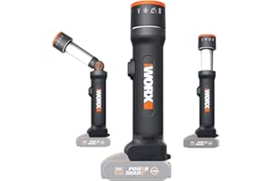 WORX WX027.9 Lampa LED 4 w 1, Akumulatorowa Lampa Wielofunkcyjna, 20V, 120-510 Lumenów na Kemping, w Podróży i Nie Tylko, bez Akumulatora i Ładowarki, Klasa Energetyczna A