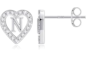 TINGN Orecchini a forma di lettera da ragazza, placcati in oro 14 carati, a forma di cuore, per bambini, senza nichel, con zirconi, regalo per ragazze e donne