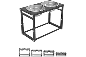 SCHITEC Podwyższone miski dla psów, 4 metalowe miski do karmienia zwierząt domowych, stojak z 2 miseczkami na karmę i wodę ze stali nierdzewnej, dla średnich i dużych psów/kotów