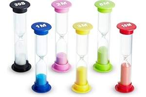 YOLIE Sand Timer Set of 6, Colorful Hourglass Sand Clocks (30s/1/2/3/5/10 Min), Visual Aid for Kids, Toothbrush Time Keeper, Classroom Essentials for Teachers