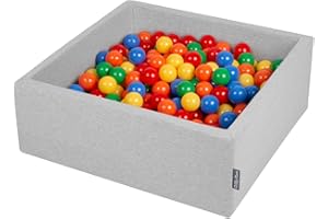 KiddyMoon 90X30cm/200 Balls ∅ 7Cm / 2.75In Square Baby Foam Ball Pit Made In EU, Light Grey:Yellow/Green/Blue/Red/Orange