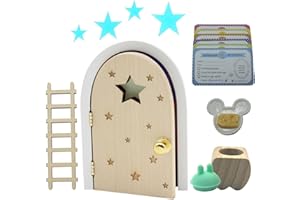 Qué Kawaii® ORIGINAL Kit ratoncito Pérez MÁGICO. PUERTA QUE ABRE Y BRILLA EN LA OSCURIDAD!!!.. Puerta y escalera de madera NATURAL+caja guarda dientes de haya+complentos+certificados.