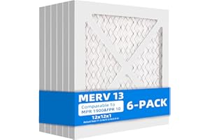 Chenzhit (6 Pack) 12x12x1 Furnace Air Filters, MPR 1900 & FPR 10, MERV 13 Pleated Air Filter (Actual Size: 11.75" x 11.75" x 0.75")