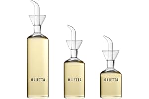 Olietta Bouteilles d'huile d'olive avec bec verseur - Méga-pack de 3 bouteilles – 500 ml, 250 ml, 125 ml - Bouteilles en verre pour huile d'olive et vinaigre - Anti-goutte et étanches