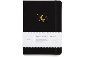 Yop & Tom - Diario de punteado A5, luna y estrellas, con papel extra grueso (160 g/m²) (Carbón)