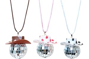 Bekecidi 3 Pcs Mirror Disco Ball Pendant, 4 cm Cowboy Hat Mirrored Ball Necklace Car Hanging Accessories, Home Party Decorations (Rope style 3)