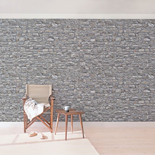 Fototapete | Steintapete Alte Steinmauer – Vliestapete Querformat | Tapete Steinoptik Bruchstein Grau | Vlies Wandbild XXL Steinwand Stein Mauer Wand 3D Foto Schlafzimmer Wohnzimmer Küche - 4