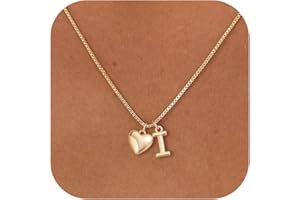 HANLI Heart Initial Necklace Women Girls 14K Gold Plated Heart A to Z Letter Personalised Name Pendant Necklaces Wedding Anniversary Birthday Gifts for Her Teenage Jewelry