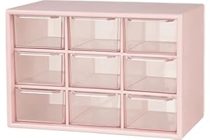 EsLuker.ly Mini Plastic Drawer Organiser, 9 Drawer Small Desktop Storage Drawers Box for Cosmetic Makeup Office Supplies Crafts Jewelry | Mini Parts Organizer (Pink)