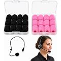Honeyone 24 Pcs Mousse Micro Casque Moto, 30x22x8 mm Bonnettes Noir et Rose | Éponge Haute Densité, Format 30 x 22 mm et Ouverture 8 mm pour Micros de Casque, Appels, Interviews et Enregistrement