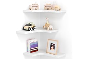 Suhu Lot de 3 Etagere Murale Étagère D’ Angle en Bois Étagères Flottante Etageres Rangement Design Moderne pour Cuisine Salon Chambre Salle De Bain Blanc