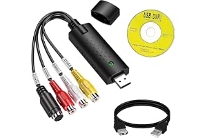 USB 2.0 Audio-Video-Grabber, Video-Grabber VHS till Digital-omvandlare, RCA till USB-adapter, stöder 720p/1080p för Windows 10/8/7, högkvalitativ videoinspelning för DVD, videobandspelare och