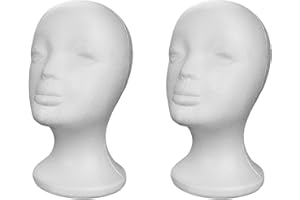 POMBERI 2 Pack Foam Mannequin Head Model, Male Female Head Model Wig Di-splay Holder, Lightweight Foam Mannequin Manikin Display, Wig Display Stand For Scarves, Jewelry, Hat For Home,Salon