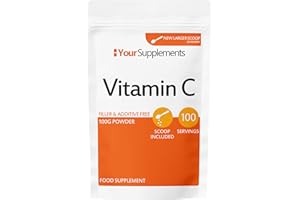 YOURSUPPLEMENTS Vitamin C Powder 100g - Ascorbic Acid | 100% Pure British Pharmaceutical Grade | Non-GMO | Scoop Included