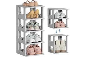 HAIXIN Narrow Shoe Rack - Vertical Shoe Storage for Entryway, Plastic Shoe Shelf for Closet, Space-saving Under Stairs Shoe Organiser, Tall Shoe Stand for Corridor, Living Room Bedroom