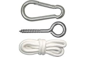 AMANKA Kit de Fixation pour Fauteuil Suspendu Kit pour accrocher Chaise hamac balancelle à pendre Métal Robuste INCL Corde Mousqueton Vis à Anneau Poids Max supporté 160 kg