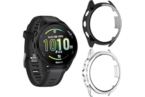 Aerku Funda Compatible con Garmin Forerunner 165, 9H HD Anti-Choque Parachoques Anti-rasguños Protector Duro PC Marco Cristal Templado Protector de Pantalla Funda - Transparente&Negro