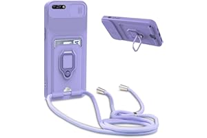 YFSYLL Handykette Schutzhülle kompatibel mit Huawei Y6 2018 / Honor 7A Handyhülle mit Band,Silikon Handyhülle Case mit Schiebe Kameraschutz,360 Grad Ringhalter Stand,Kartenfach,Violett