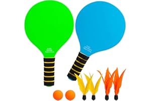 INPODAK Beach Bat and Ball Set, Kids Wooden Paddle Ball, Beach Ball Racket Set, Wood Racket Game- 2 Paddles 4 Birdies 2 Balls, Garden Family Game Toys for Boys Girls Teens Years Old