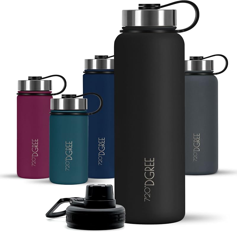 720°DGREE Vaccum Insulated Water Bottle “noLimit“ - 410ml, 530ml, 710ml, 950ml, 1200ml - Leakproof, BPA-Free, Thermo Stainless Steel Flask - Sports, Gym, School, Travel, Carbonated Drinks +Sports-Cap