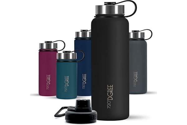 720°DGREE Botella Agua Termo Acero Inoxidable “noLimit“ – 410ml, 530ml, 710ml, 950ml, 1200ml - Sin BPA Free, Antigoteo y Prueba de Fugas - Frasco térmico, Cantimplora Aislada +Cubierta Deportes Gratis