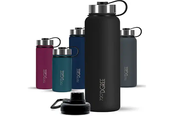 720°DGREE Botella Agua Termo Acero Inoxidable “noLimit“ – 410ml, 530ml, 710ml, 950ml, 1200ml - Sin BPA Free, Antigoteo y Prueba de Fugas - Frasco térmico, Cantimplora Aislada +Cubierta Deportes Gratis