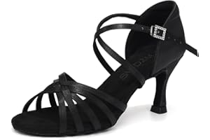 SWDZM Scarpe da Ballo Latino Americano Donna in Raso Standard Professionali Sala da Ballo Scarpe,Model EM213DB