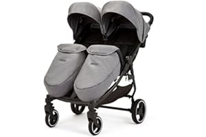 Ickle Bubba Venus Prime Double Stroller – Twin Pushchair from Birth to 15kg per Seat, Includes Newborn Cocoon, Footwarmers, Rain Cover, Compact Fold, Multi-Recline Seats & UPF 50+ Hoods (Space Grey)
